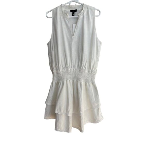 Aqua NWT White Sleeveless Smocked Waist Mini Dress Size Large - Picture 2 of 10